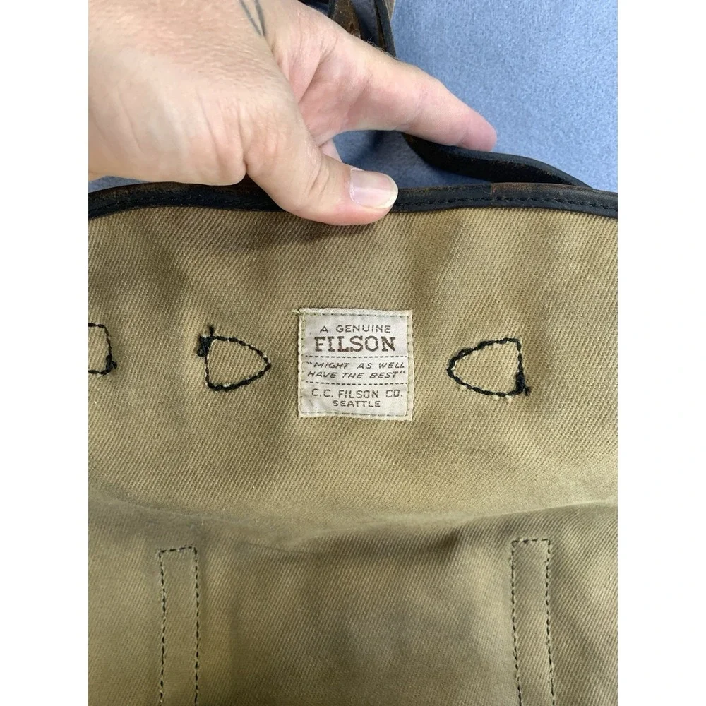 VTG CC Filson Co. Seattle Tan Canvas Leather Backpack Adjustable Straps Buckle